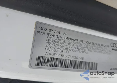 2007 Audi A4 2.0T from USA, damaged, VIN WAUDF48HX7K030748